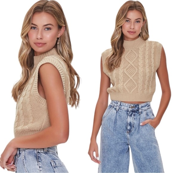 Forever 21 Beige Crop Sleeveless Sweater Size Small - Picture 1 of 6